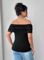 Czarna bluzka odkryte ramiona koronka (3XL)