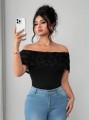 Czarna bluzka odkryte ramiona koronka (3XL)