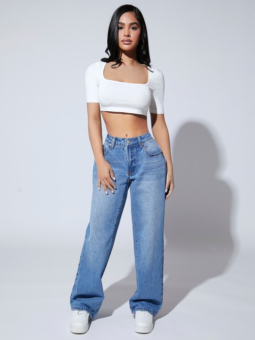 Niebieskie proste jeansy (26/32)
