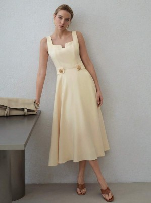 Żółta sukienka midi guziki (M)