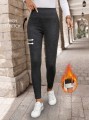 Grafitowe ocieplane legginsy (L)