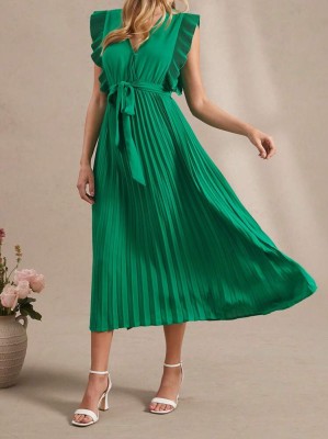 Zielona plisowana sukienka pasek (M)