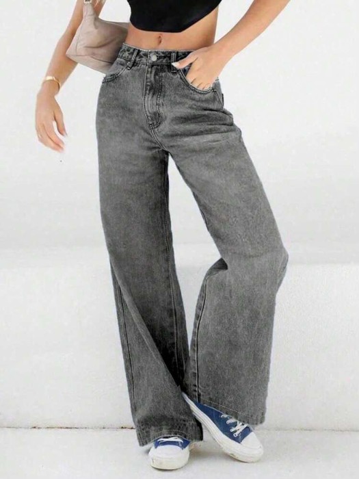 Grafitowe proste jeansy (S)