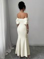 Ecru sukienka maxi zdobienia (XL)