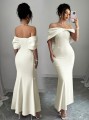 Ecru sukienka maxi zdobienia (XL)
