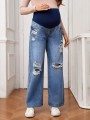Niebieskie proste jeansy dziury (2XL)