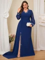 Granatowa sukienka v neck długi rękaw (4XL)