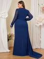 Granatowa sukienka v neck długi rękaw (4XL)