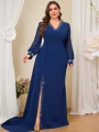 Granatowa sukienka v neck długi rękaw (4XL)