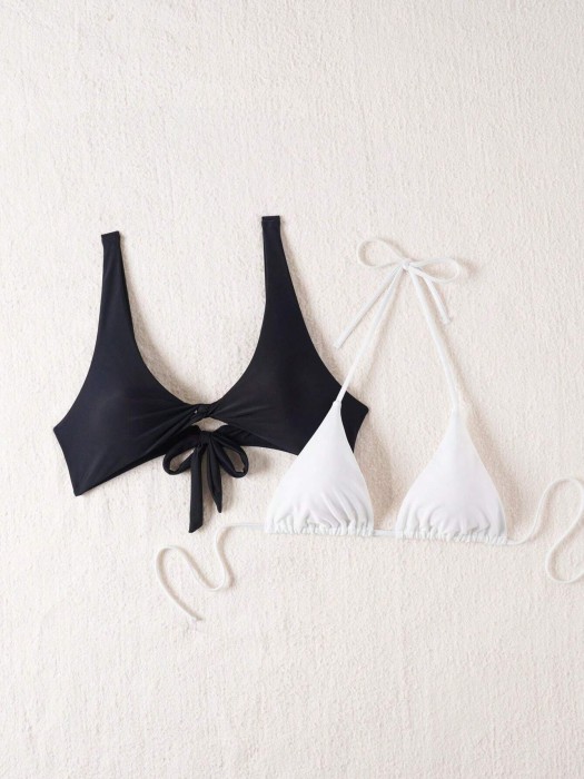 Biały czarny top bikini 2pack (M)