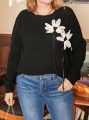 Czarny pleciony sweter długi rękaw (2XL)