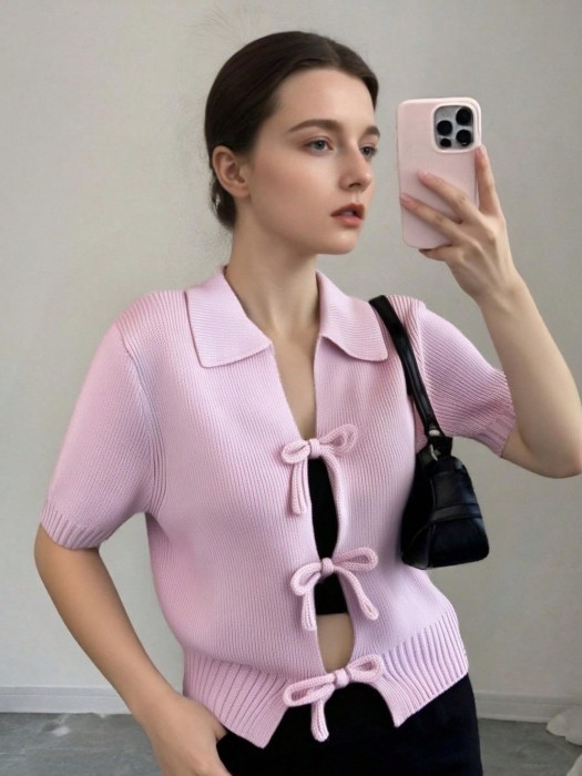 Różowy sweter krótki rękaw (M)