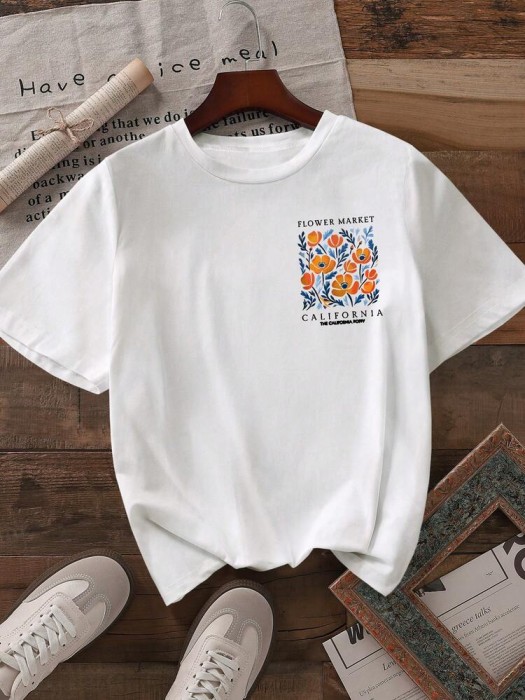 Biały t-shirt nadruk (S)
