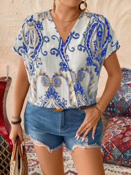 Ecru luźna bluzka wzór (2XL)