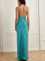Turkusowa satynowa sukienka maxi (S)