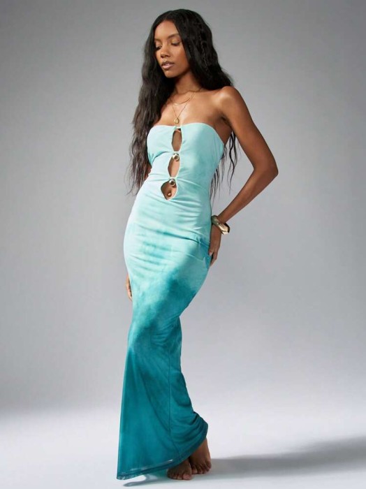 Cieniowana sukienka maxi cut out (L)