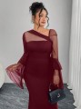 Bordowa sukienka szerokie rękawy (4XL)