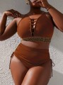 Brązowy prążkowany dół bikini (3XL)
