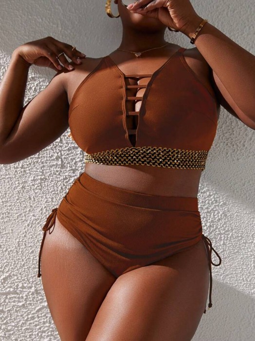 Brązowy prążkowany dół bikini (3XL)