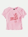 Różowy krótki t-shirt nadruk (L)