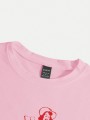 Różowy krótki t-shirt nadruk (L)
