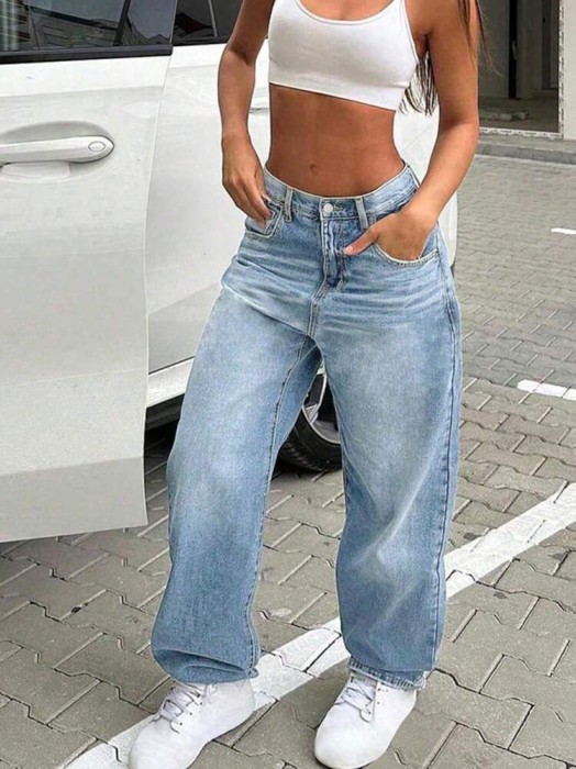 Niebieskie proste jeansy (XS)