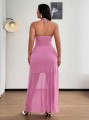 Różowa sukienka maxi wiązanie (1XL)