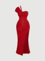 Czerwona sukienka midi rozcięcie (3XL)