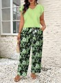 Zestaw spodnie pasek bluzka (2XL)
