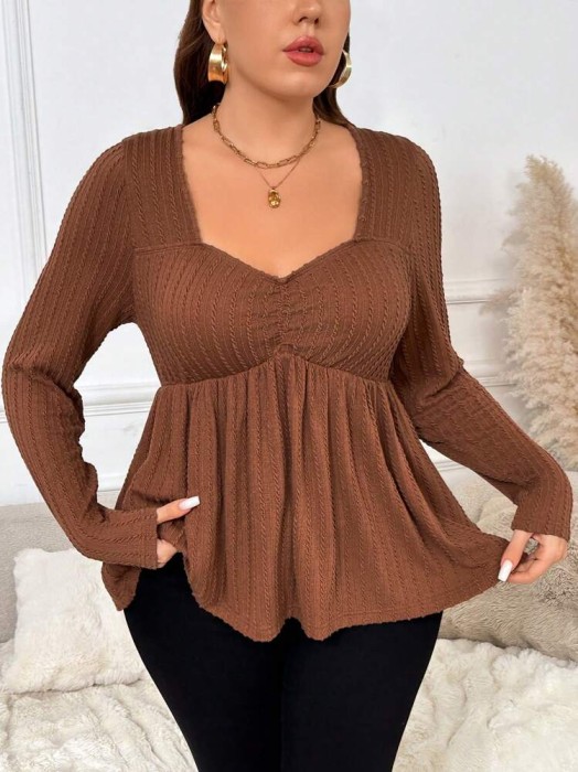 Brązowa bluzka marszczenia (2XL)