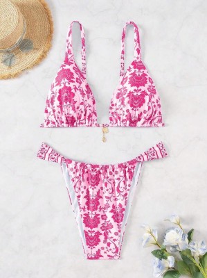 Jasnoróżowe bikini kąpielowe kwiaty (0XL)