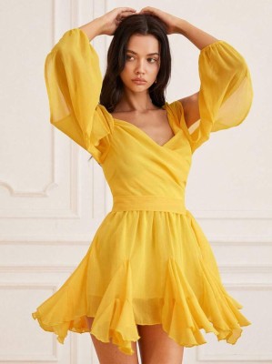 Żółta sukienka szyfonowa (M)