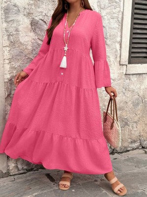 Różowa sukienka maxi marszczenia (1XL)