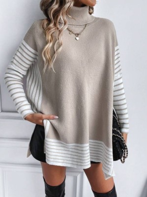 Beżowy sweter oversize rozcięcia (M)