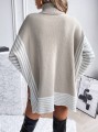 Beżowy sweter oversize rozcięcia (M)