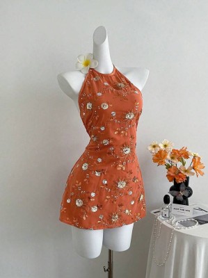 Miedziana sukienka mini cekiny (M)