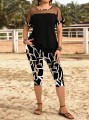 Czarny zestaw legginsy bluzka (1XL)