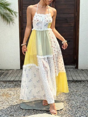 Kolorowa sukienka odkryte plecy (S)