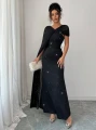 Czarna połyskująca sukienka peleryna (XL)