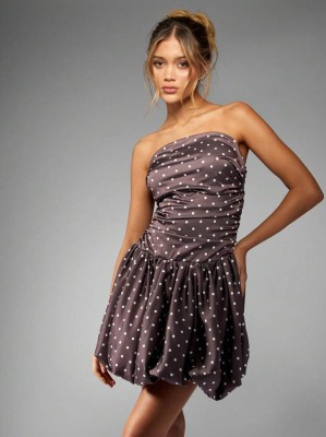 Brązowa sukienka groszki (S)