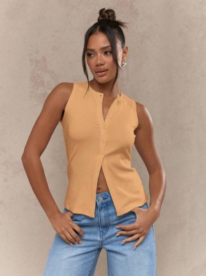 Pomarańczowy prążkowany top guziki (S)