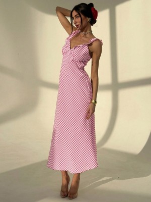 Dwukolorowa sukienka midi kratka (L)