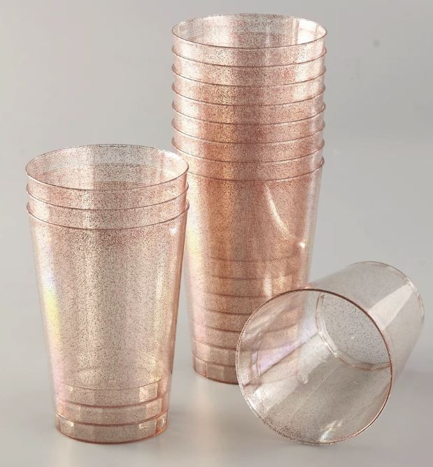 Plastikowe brokatowe kubki 15 sztuk