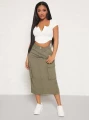 Khaki spódnica jeansowa midi (M)