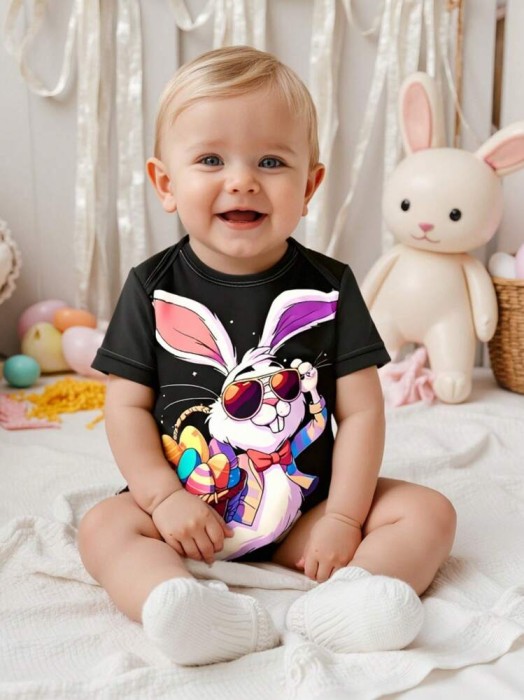 Czarne body krótki rękaw nadruk (6-9M)