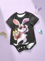 Czarne body krótki rękaw nadruk (6-9M)