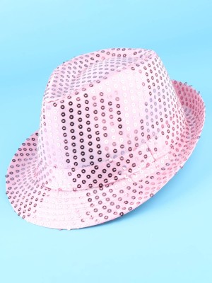 Różowy cekinowy kapelusz fedora
