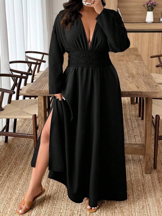 Czarna sukienka długie rękawy (3XL)