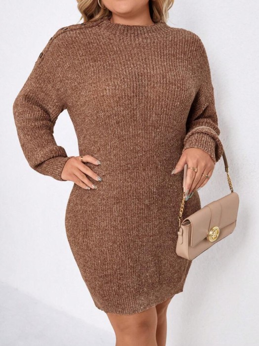 Dzianinowa brązowa sukienka melanż (0XL)
