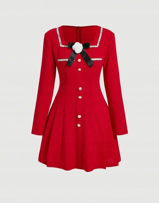 Czerwona sukienka długie rękawy (S)